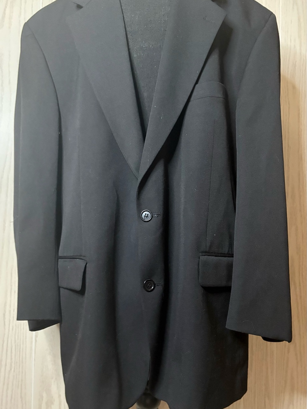 Men's Vintage  Black Wool Two-Button Blazer - Classic Tailored Jacket 52
